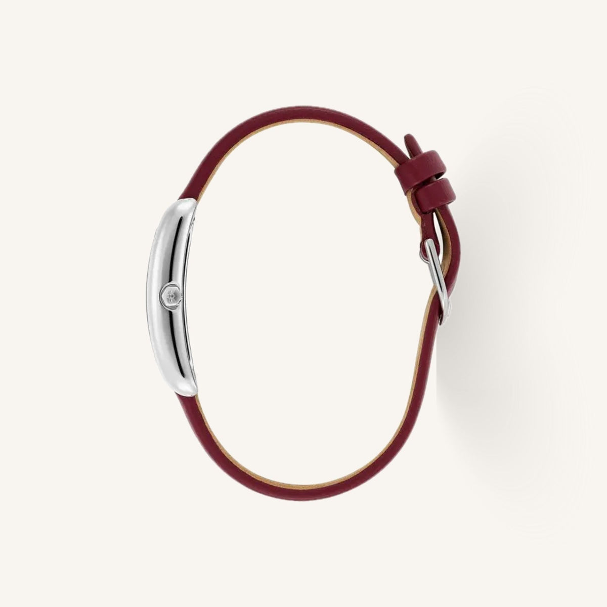 Olivia Burton Grove Ladies Watch of Silver Stainless Steel/Cranberry Red Leather Strap, 23mm, 24000198