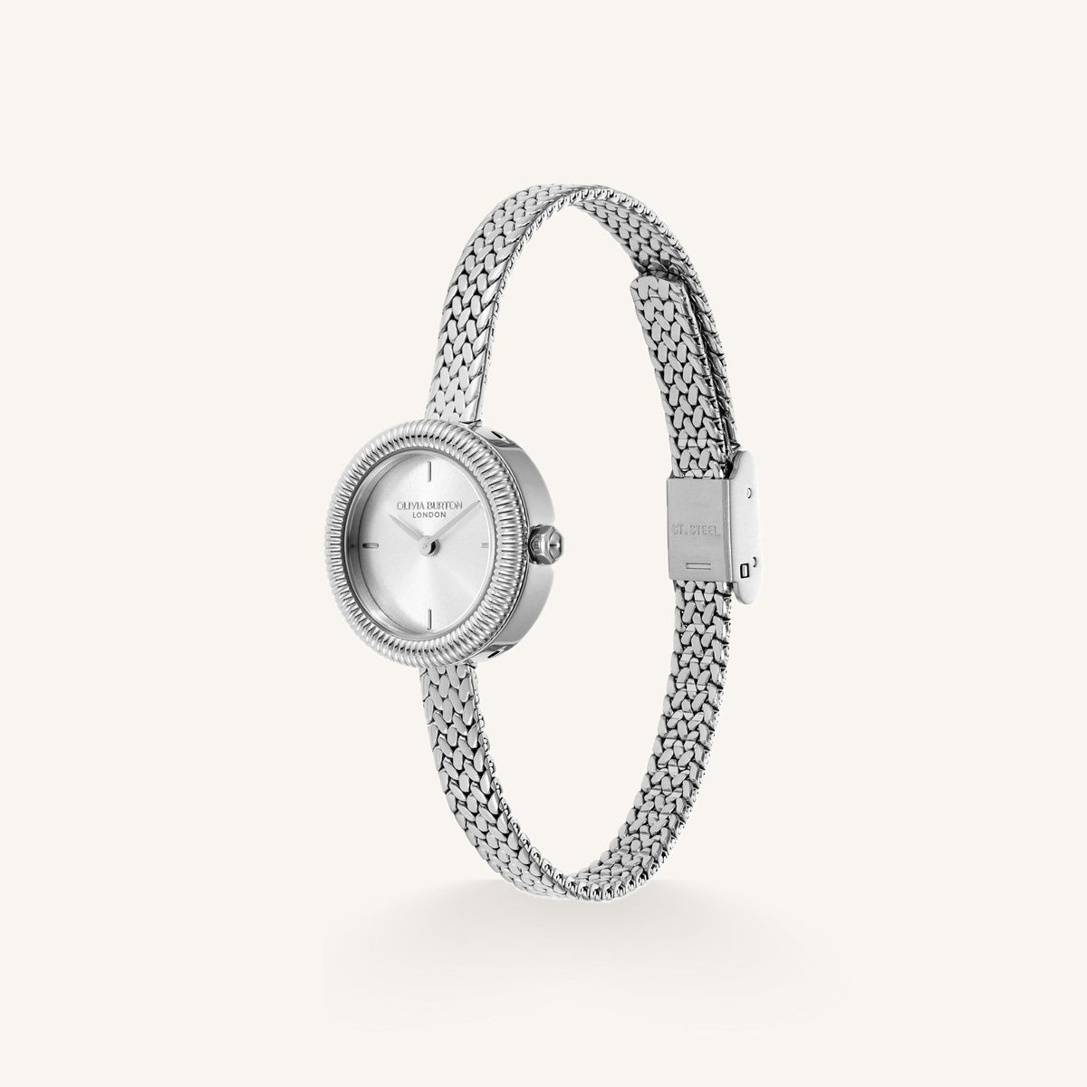 Olivia Burton Classic Finery Ladies Watch of Silver Stainless Steel/Mesh Bracelet, 20mm, 24000278