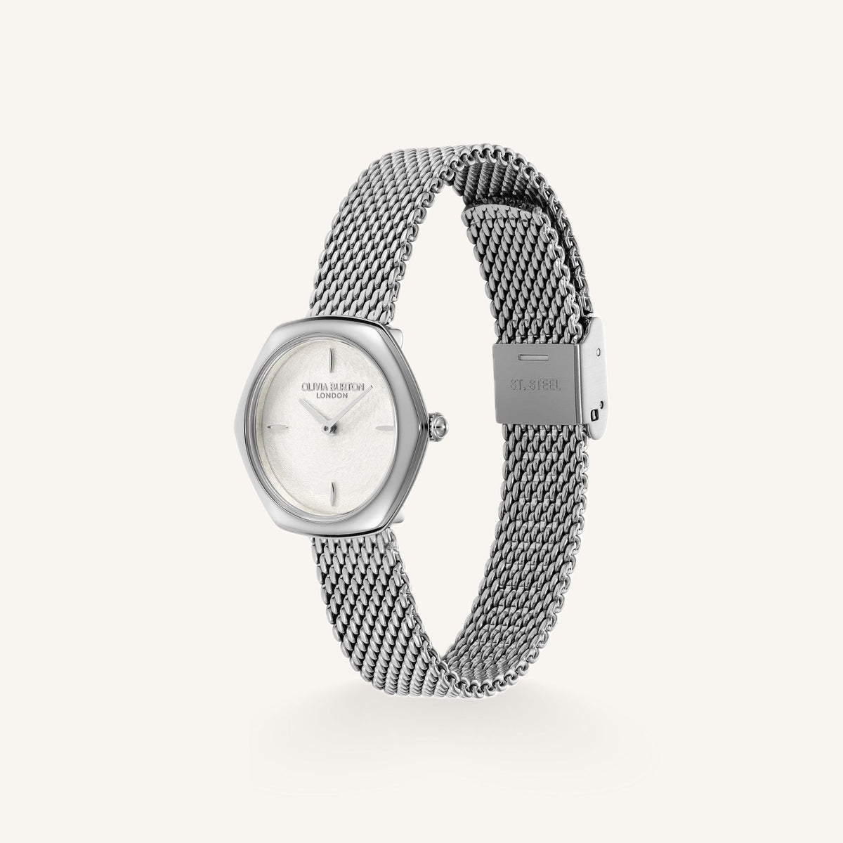Olivia Burton Signature Charing Ladies Watch of Silver Stainless Steel/Mesh Bracelet, 28.5mm, 24000286