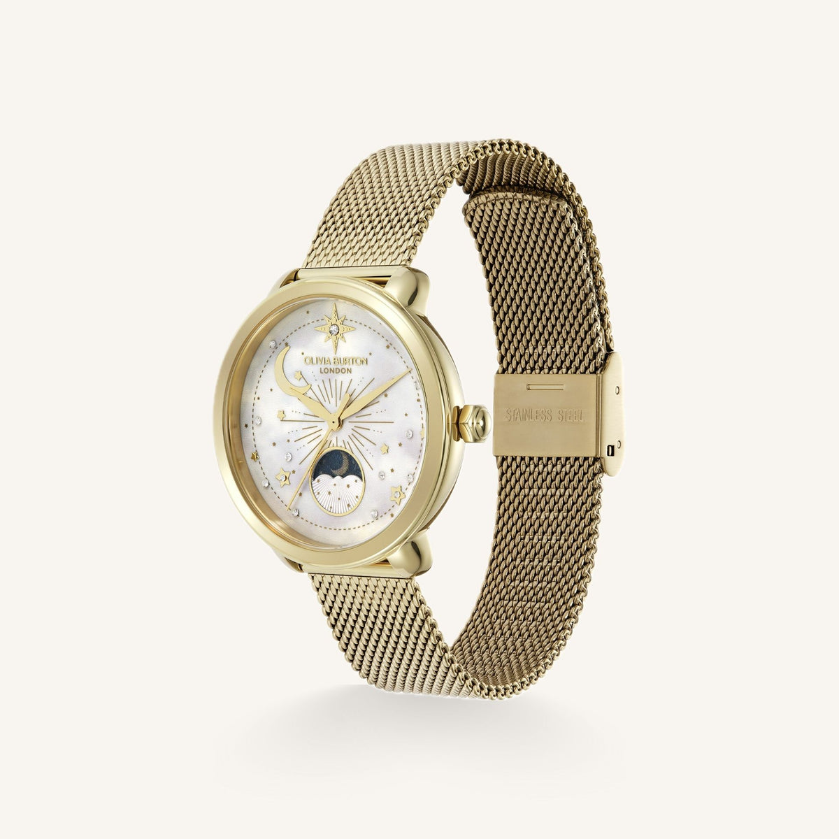 Olivia Burton Celestial (Moonphase) Ladies Watch of Gold Stainless Steel/Mesh Bracelet, 34mm, 24000299