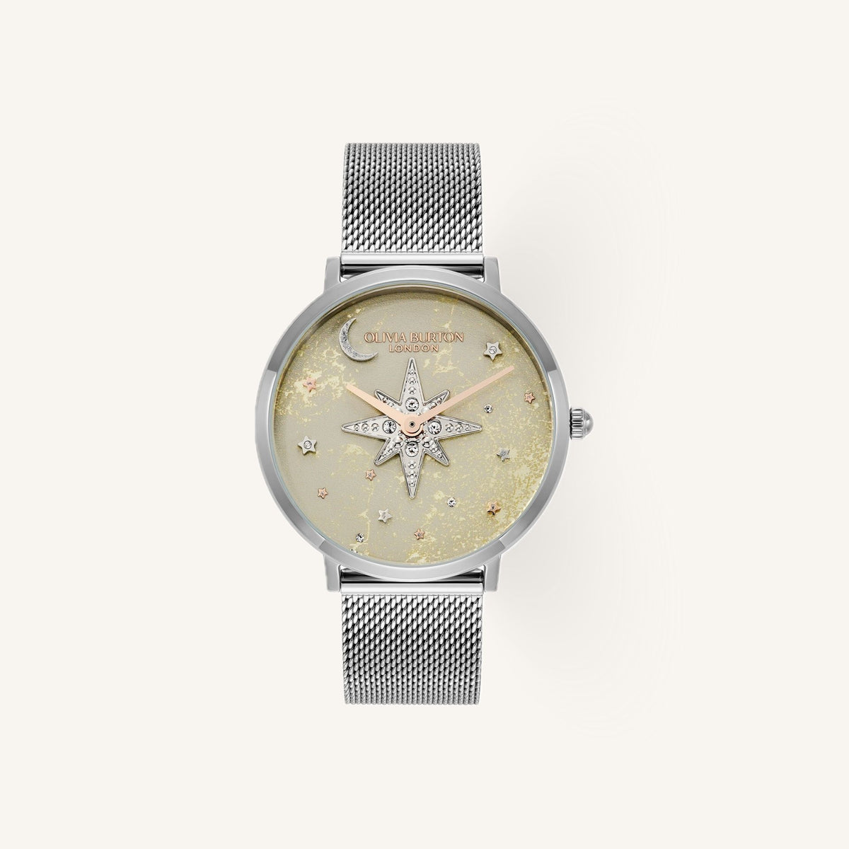 Olivia Burton Celestial Nova Ladies Watch of Silver Stainless Steel/Mesh Bracelet, 35mm, 24000322