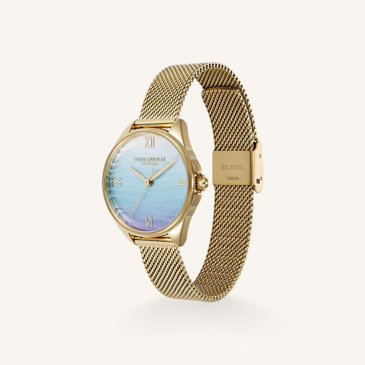 Olivia Burton Signature Azure Ladies Watch of Gold Stainless Steel/Mesh Bracelet, 30mm, 24000336