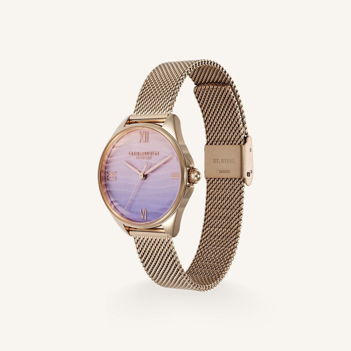 Olivia Burton Signature Azure Ladies Watch of Carnation Gold Stainless Steel/Mesh Bracelet, 30mm, 24000337