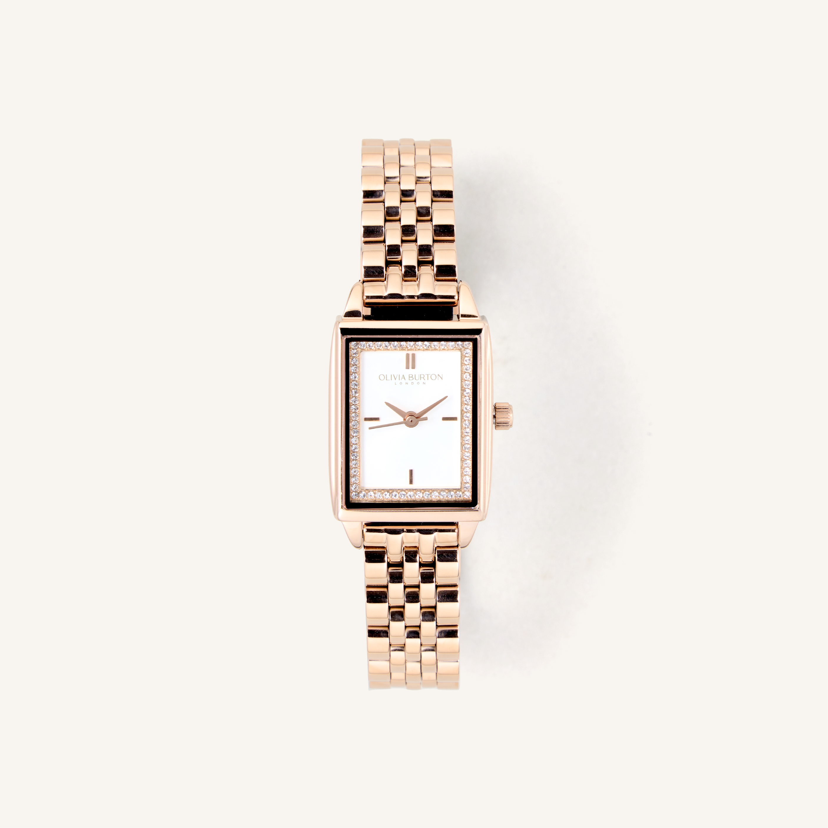 Olivia Burton Watch Classic 21mm Rectangle White & Carnation Gold Bracelet 24000014