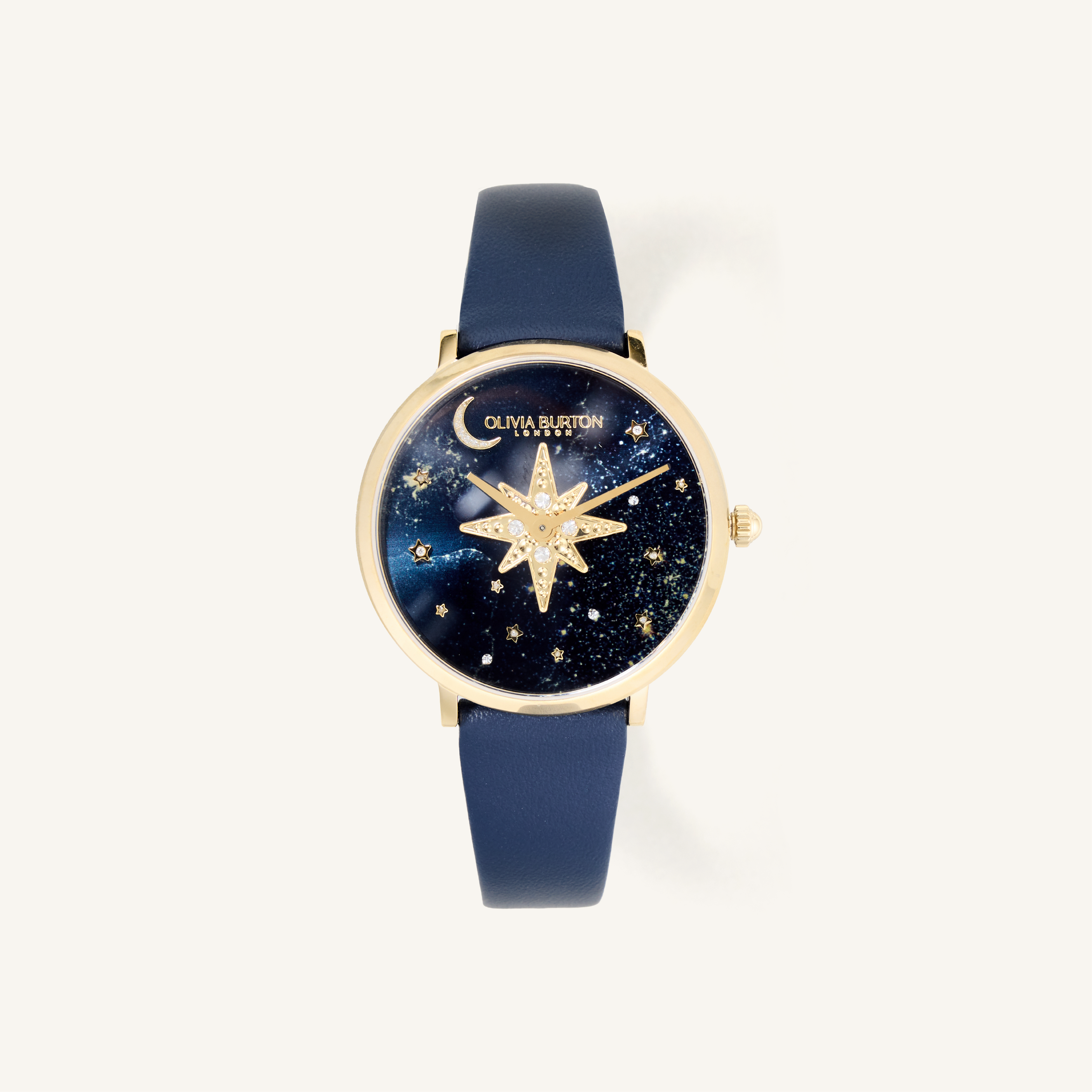 Olivia Burton Watch Celestial 35mm Nova Slim Gold & Sapphire Blue Leather Strap 24000081