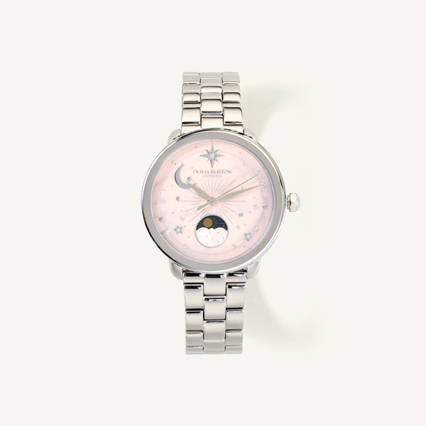 Olivia Burton Watch Celestial 34mm Moon Phase Pink & Silver