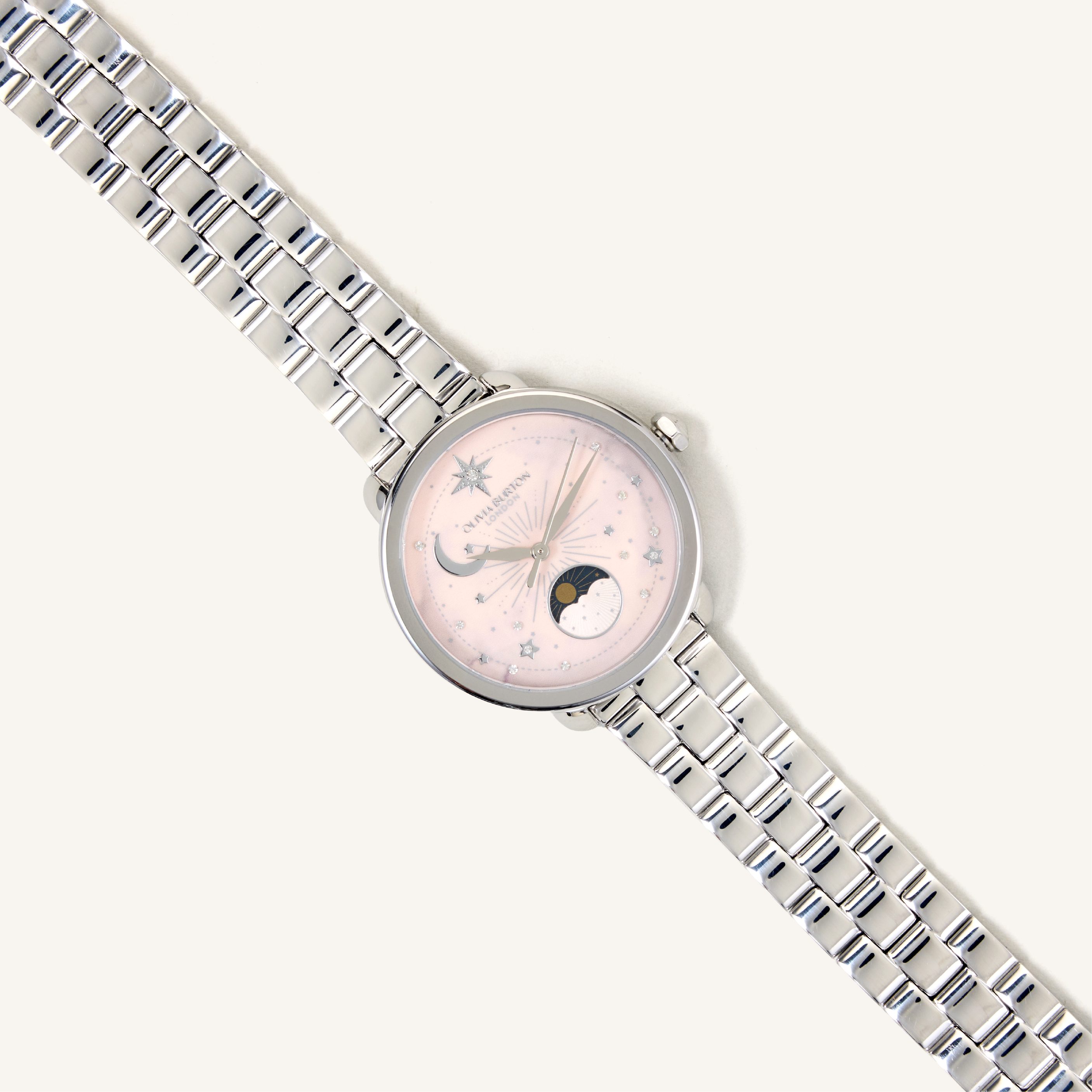 Olivia Burton Watch Celestial 34mm Moon Phase Pink & Silver Bracelet 24000297