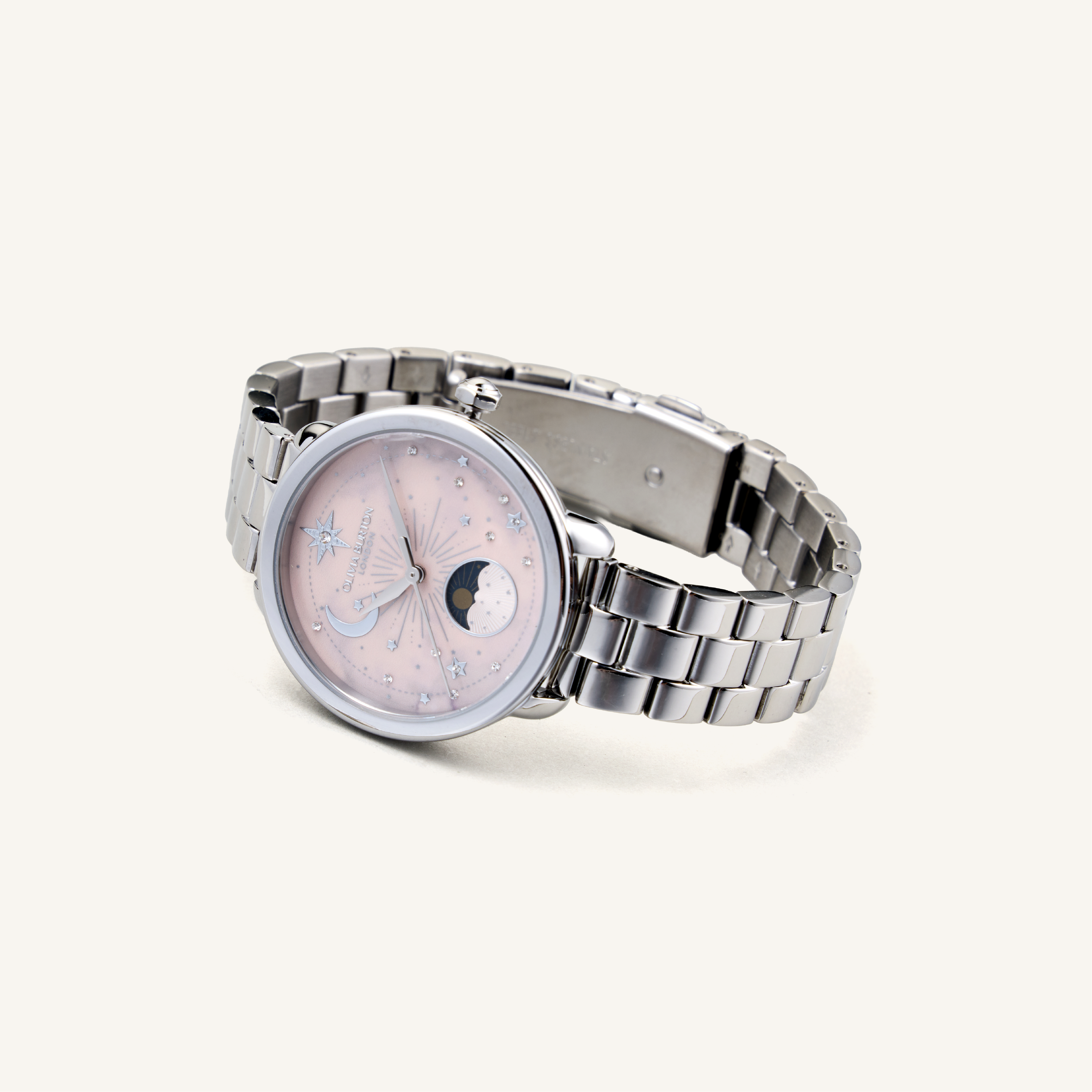 Olivia Burton Watch Celestial 34mm Moon Phase Pink & Silver Bracelet 24000297
