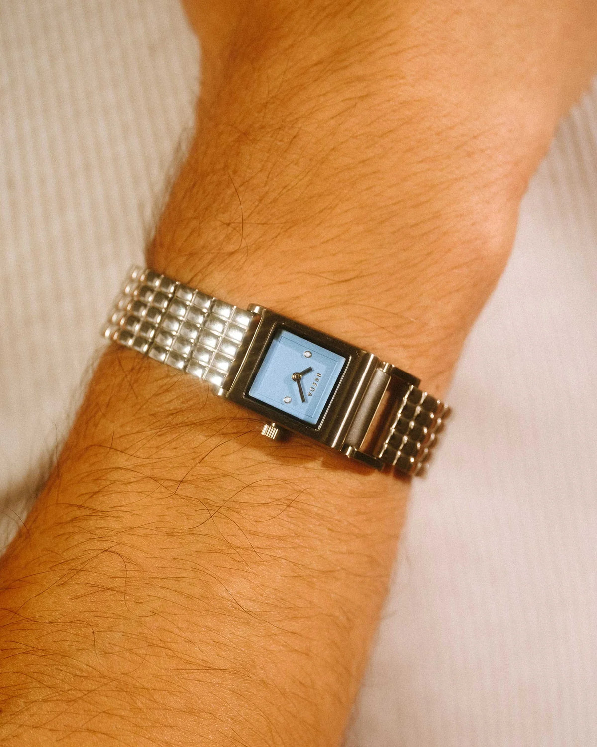 Breda Revel Unisex Watch of Silver/Silver/Sky Stainless Steel, 18mm, 1746A
