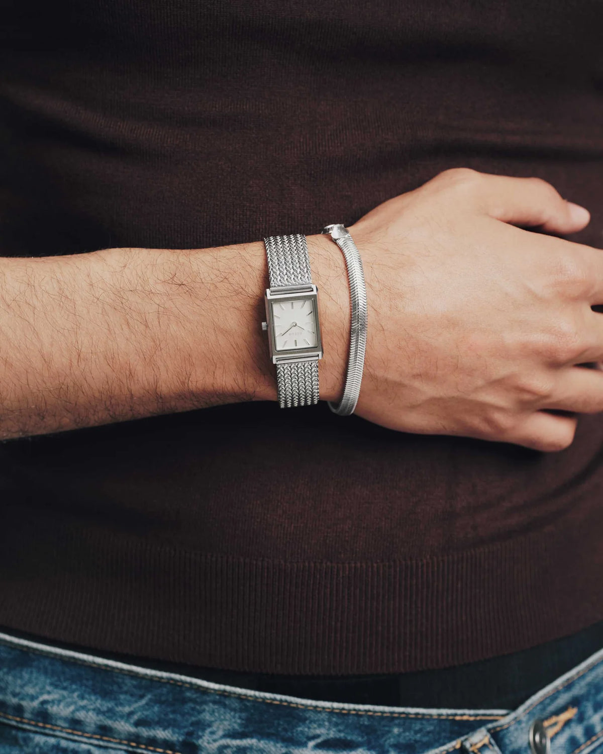 Breda Virgil (Tethered) Small Unisex Watch of Silver Stainless Steel/Mesh Bracelet, 20mm, 1758B