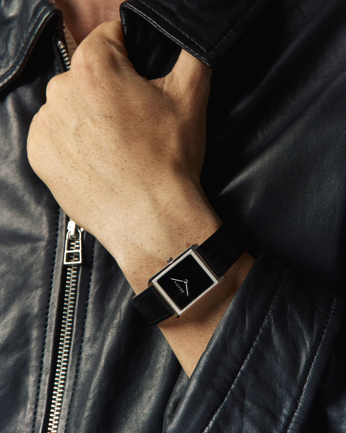 Breda Virgil (Lizard-Embossed) Unisex Watch of Silver/Black Stainless Steel/Lizard Embossed Leather, 26mm, 1763A