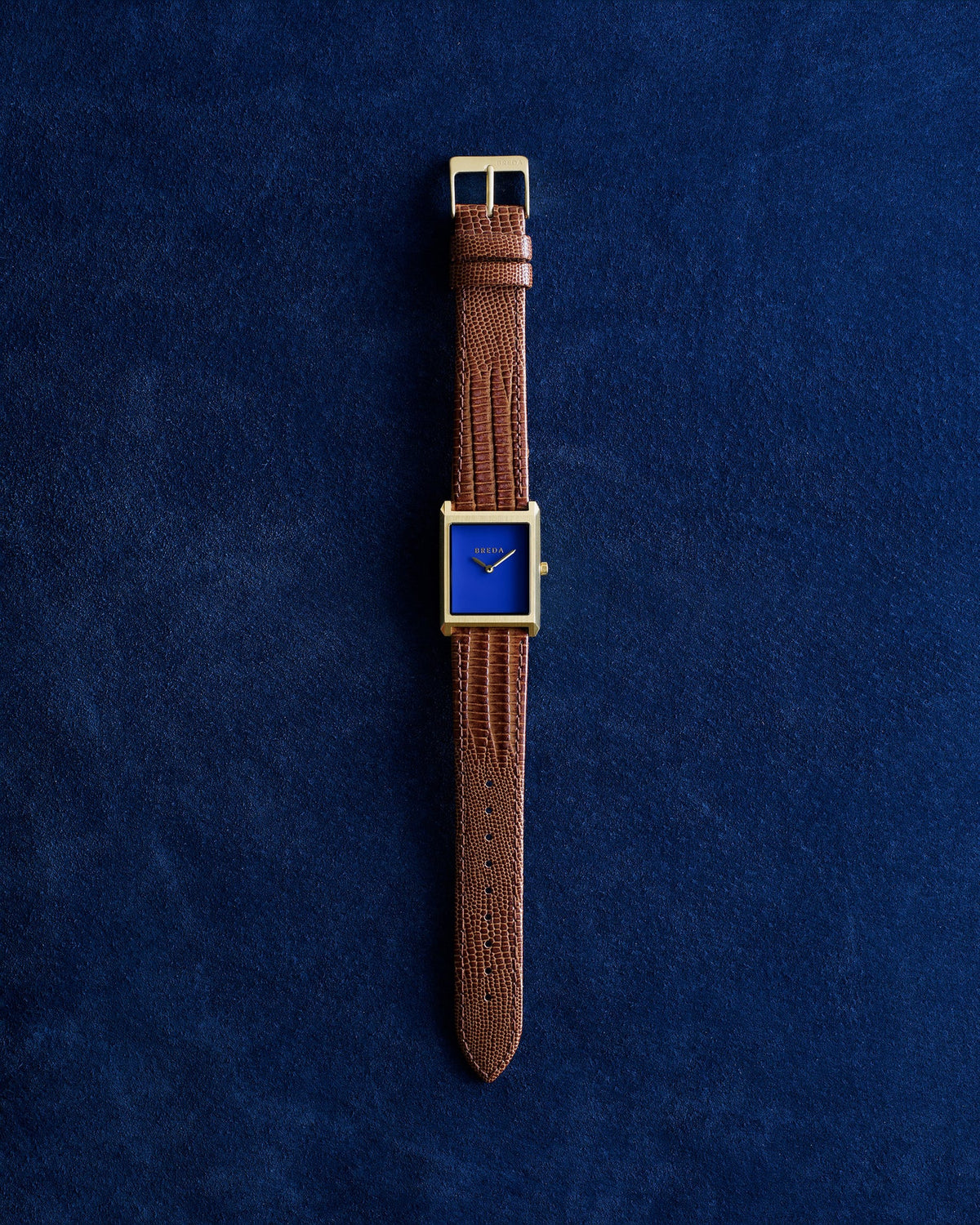 Breda Virgil (Lizard-Embossed) Unisex Watch of Gold/Navy/Brown Stainless Steel/Lizard Embossed Leather, 26mm, 1763B