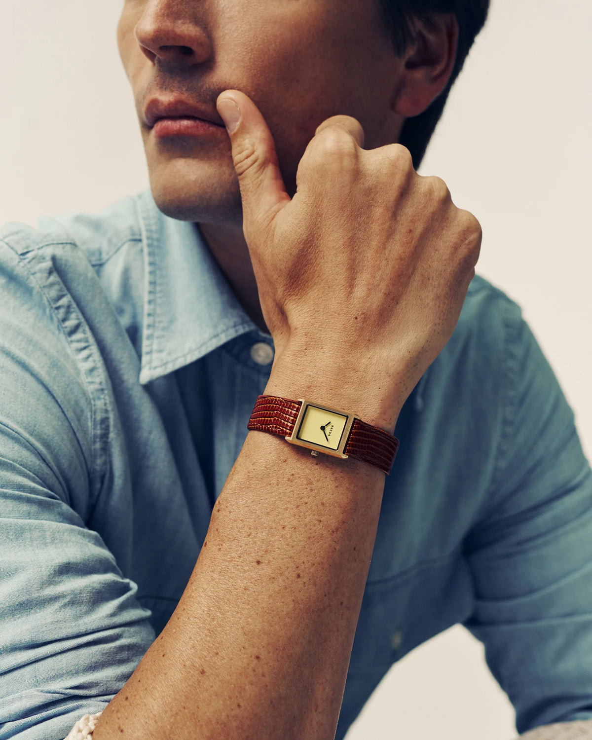Breda Virgil (Lizard-Embossed) Unisex Watch of Gold/Brown Stainless Steel/Lizard Embossed Leather, 20mm, 1765B