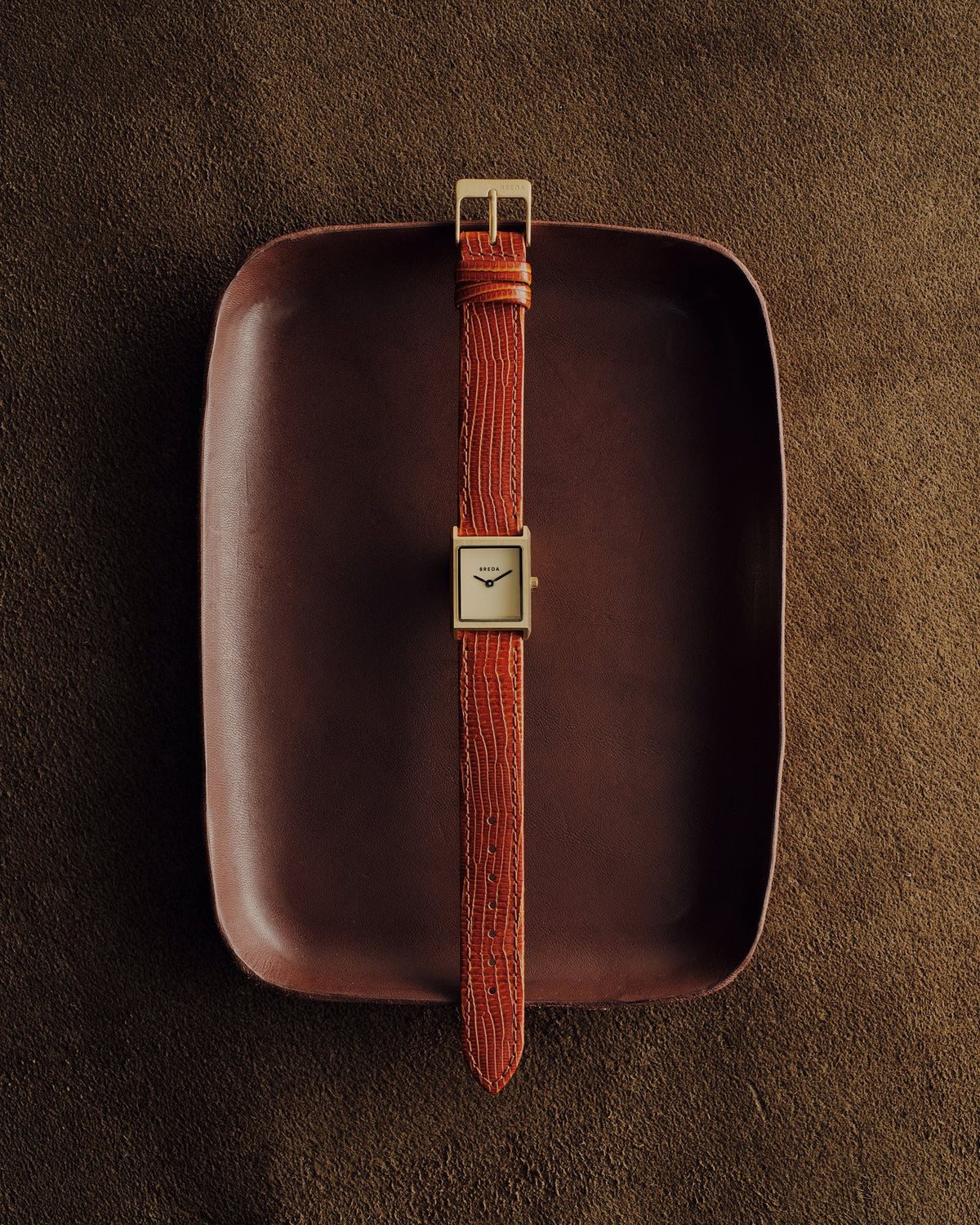 Breda Virgil (Lizard-Embossed) Unisex Watch of Gold/Brown Stainless Steel/Lizard Embossed Leather, 20mm, 1765B