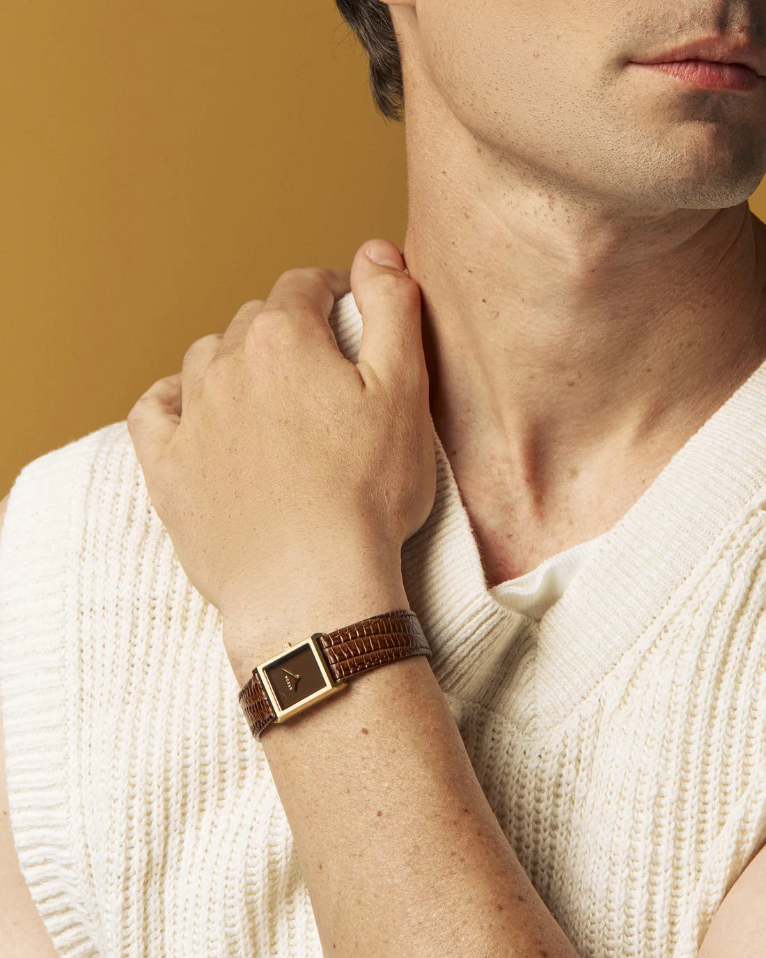 Breda Virgil (Lizard-Embossed) Unisex Watch of Gold/Brown Stainless Steel/Lizard Embossed Leather, 20mm, 1765C