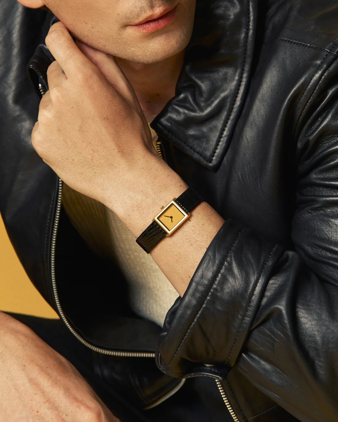 Breda Virgil (Lizard-Embossed) Unisex Watch of Gold/Black Stainless Steel/Lizard Embossed Leather, 20mm, 1765D