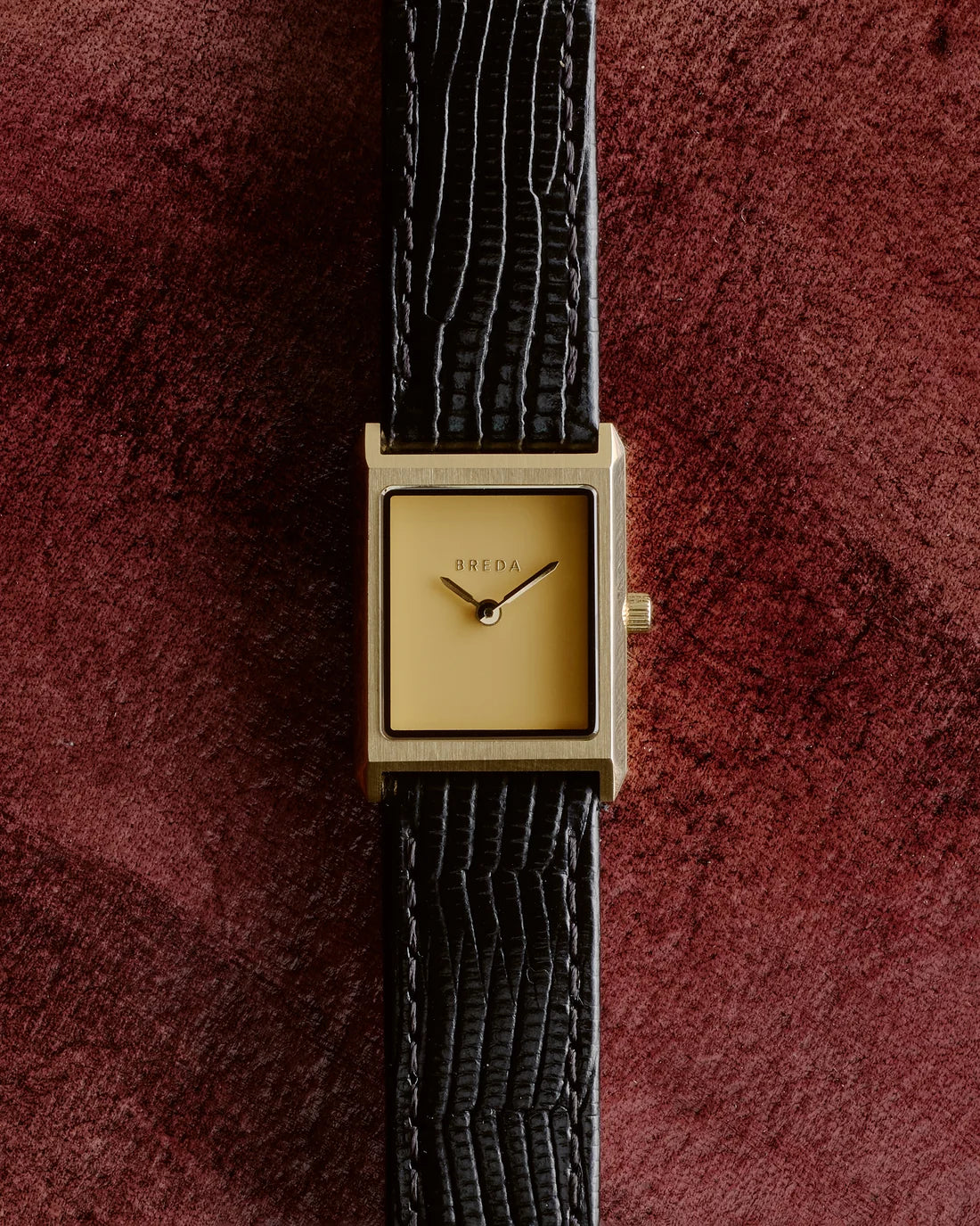 Breda Virgil (Lizard-Embossed) Unisex Watch of Gold/Black Stainless Steel/Lizard Embossed Leather, 20mm, 1765D