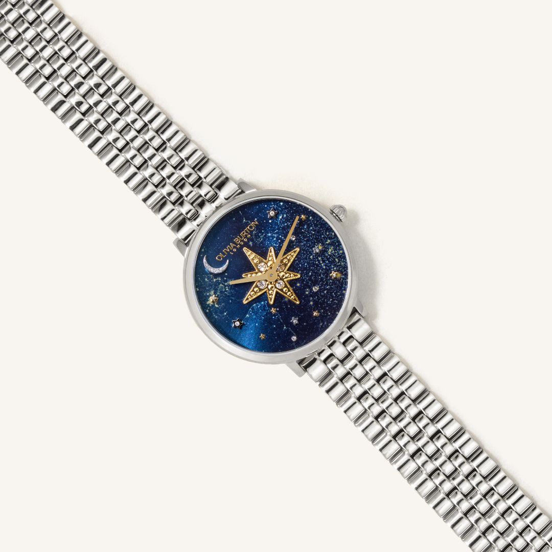 Olivia Burton Watch Celestial 35mm Nova Slim Sapphire Blue & Silver Bracelet 24000080