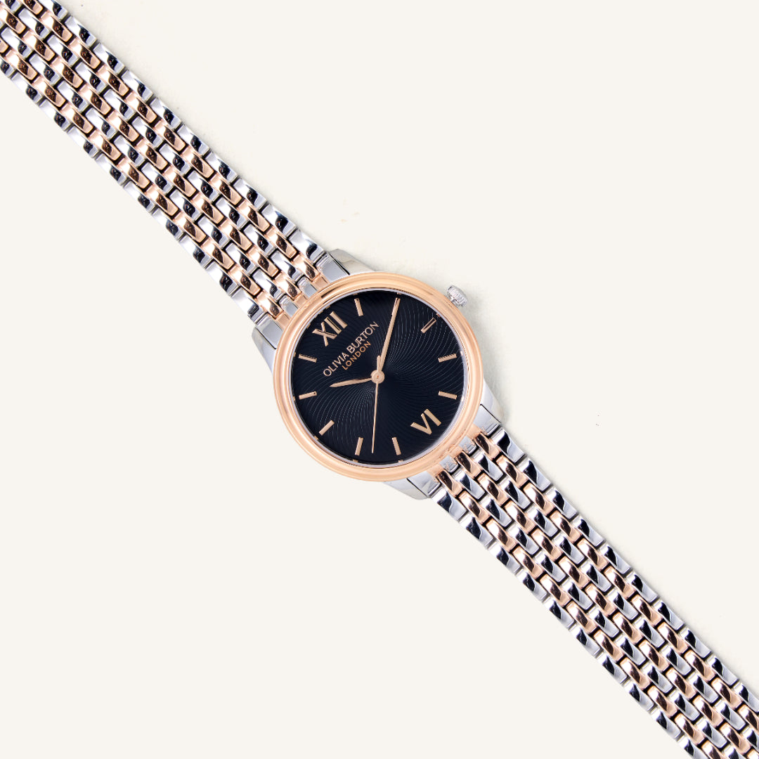 Olivia Burton Watch Classic 32mm Swirl Black & Two Tone Bracelet 24000133