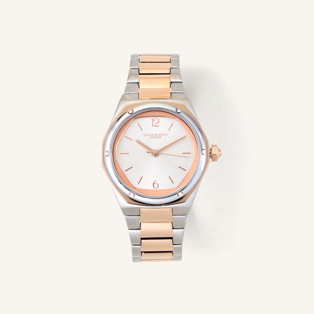 Olivia Burton Watch Sports Luxe 33mm Hexa White & Two Tone Bracelet 24000233