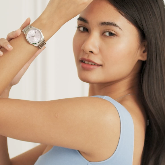 Olivia Burton Glowful Ladies Watch of Silver Stainless Steel/Bracelet, 34mm, 24000238