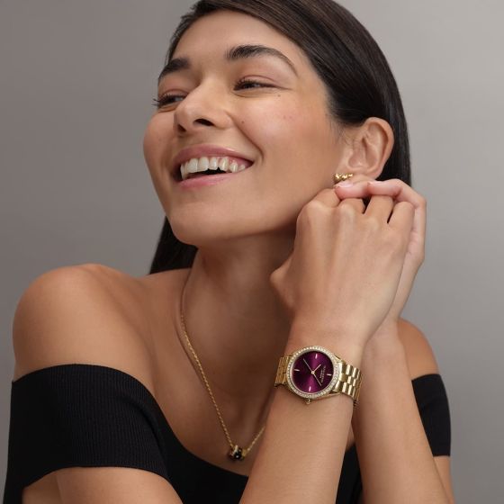Olivia Burton Sports Luxe Bejewelled Ladies Watch of Gold Stainless Steel/Bracelet, 34mm, 24000272