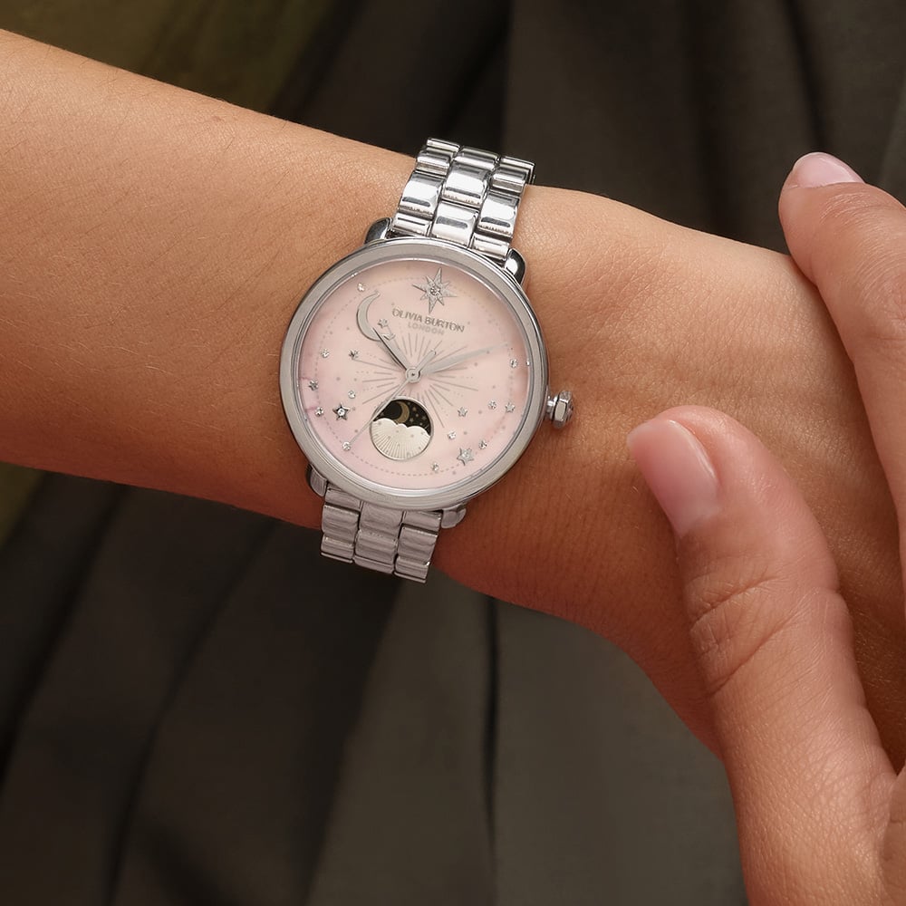 Olivia Burton Celestial (Moonphase) Ladies Watch of Silver Stainless Steel/Bracelet, 34mm, 24000297