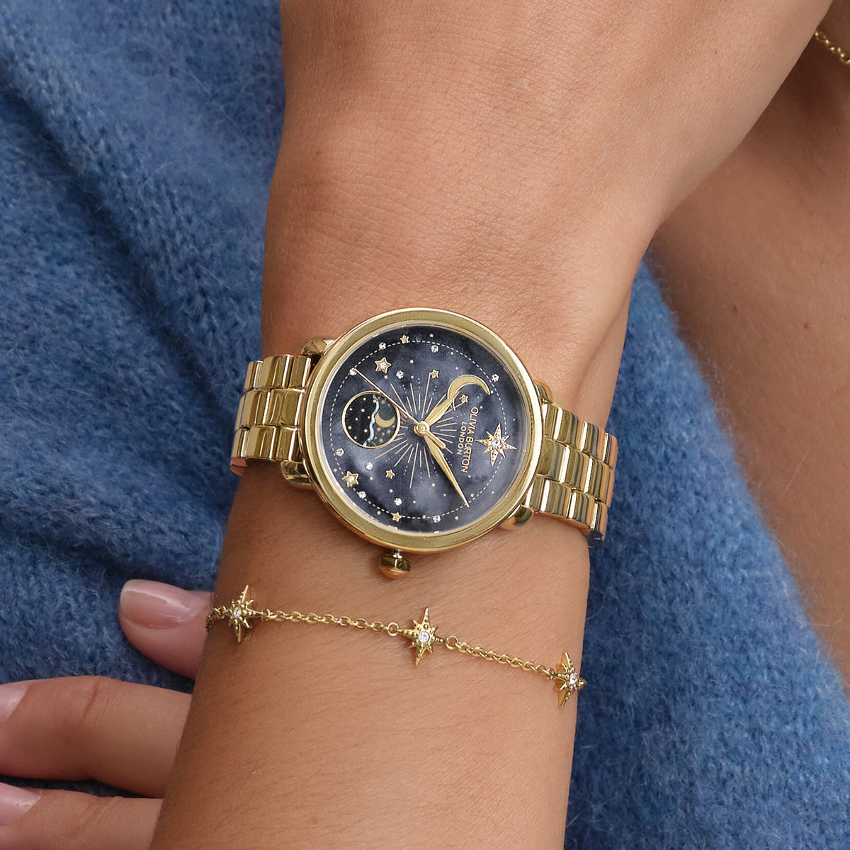 Olivia Burton Celestial (Moonphase) Ladies Watch of Gold Stainless Steel/Bracelet, 34mm, 24000298