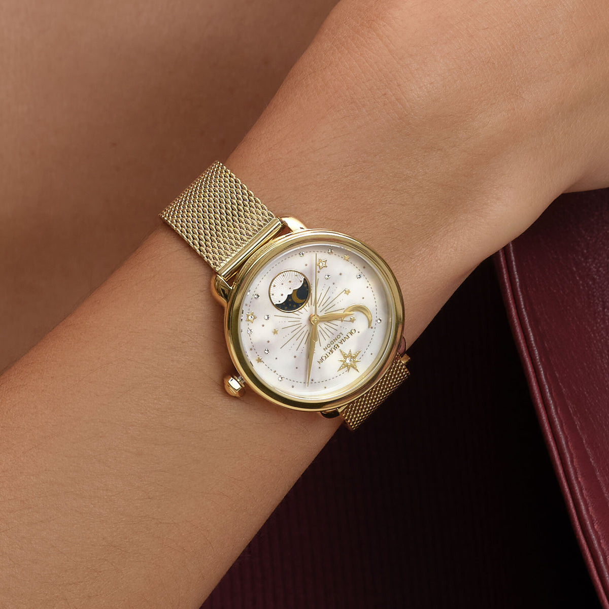Olivia Burton Celestial (Moonphase) Ladies Watch of Gold Stainless Steel/Mesh Bracelet, 34mm, 24000299