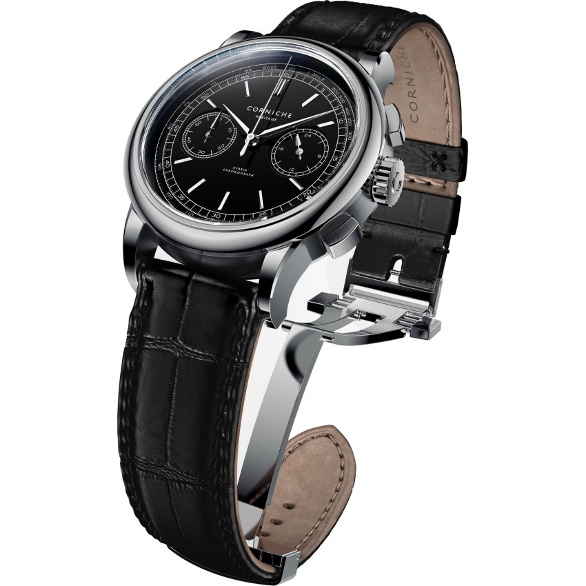 Corniche Watches Heritage Chronograph - Steel and Pitch Black 